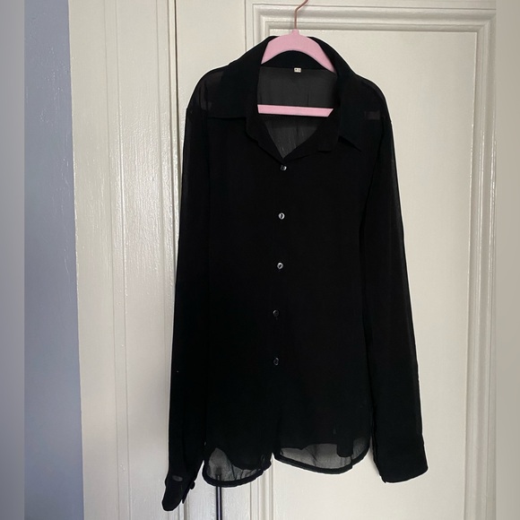 Basic chiffon button down shirt. Medium, black. Gently worn, great condition. - Picture 1 of 3